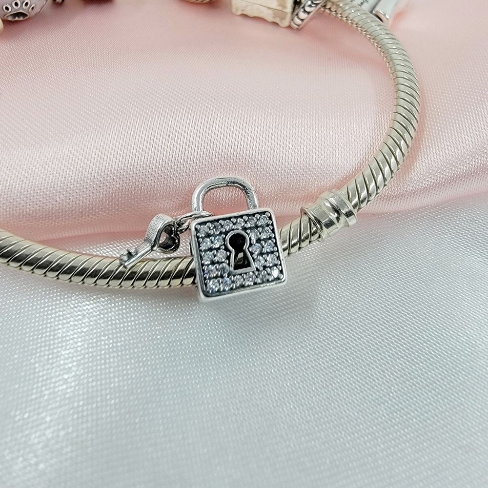Charm for Bracelet Sterling Silver 925 Lock and Key